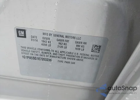 2014 Chevrolet Cruze Ls Auto from USA, damaged, VIN 1G1PA5SG1E7263236